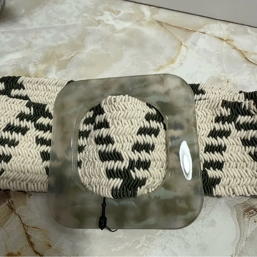 NWT‎ Zara Boho Elastic Stretch Belt Clear Buckle Minimal Earthy Coastal Casual
